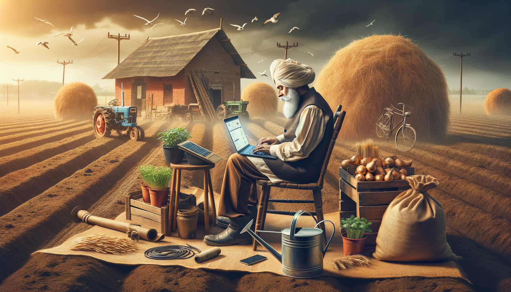 Farmer buying agricultural inputs online in a rural setting